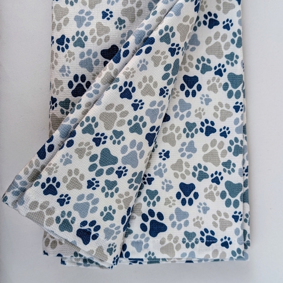 Kitchen Towel Set Of Two (2) Dog Applique Heads Tails Paw Prints White Blue NWT - Picture 5 of 10